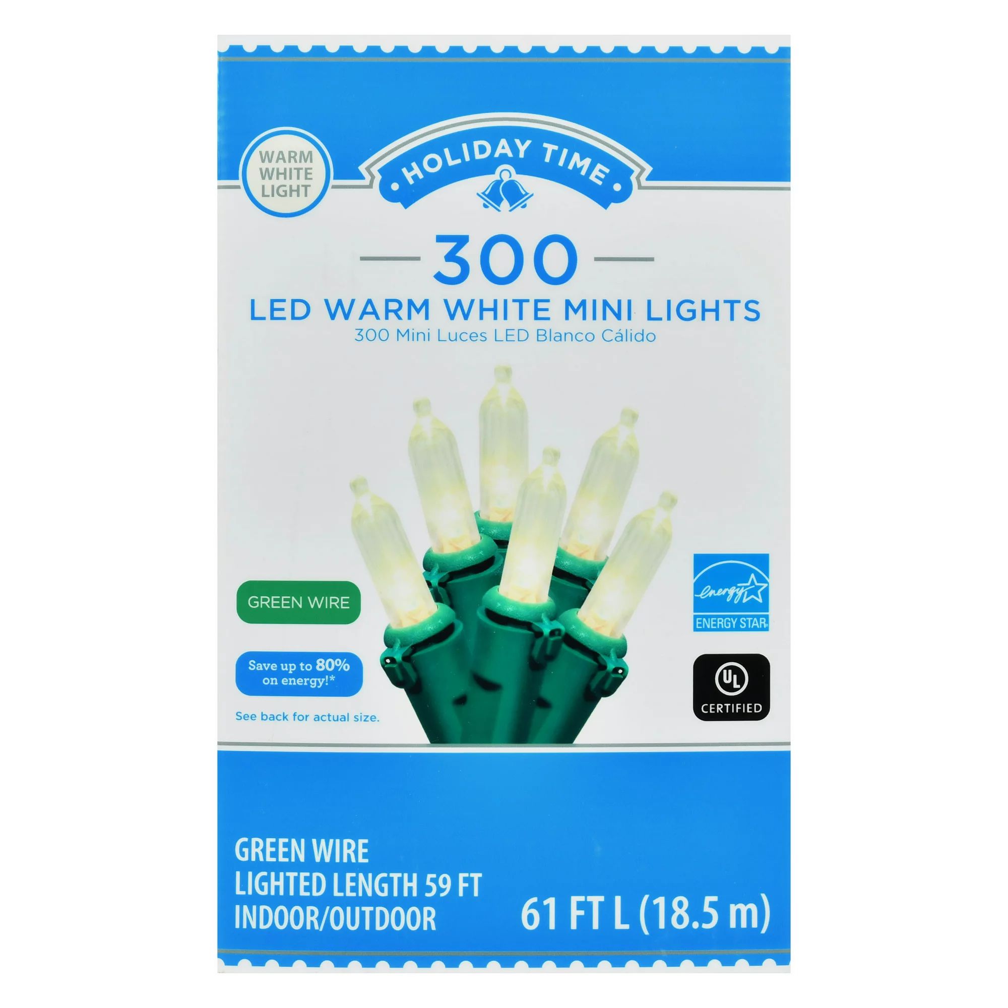 Holiday Time Warm White LED Mini Christmas Lights, 59', 300 Count | Walmart (US)