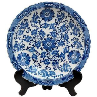 Oriental Furniture 14 in. Porcelain Decorative Plate in Blue BW-PLATE-BWFL - The Home Depot | The Home Depot