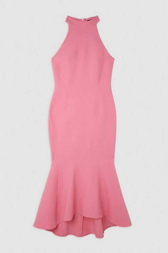 Compact Stretch Tailored High Low Midi Dress | Karen Millen US