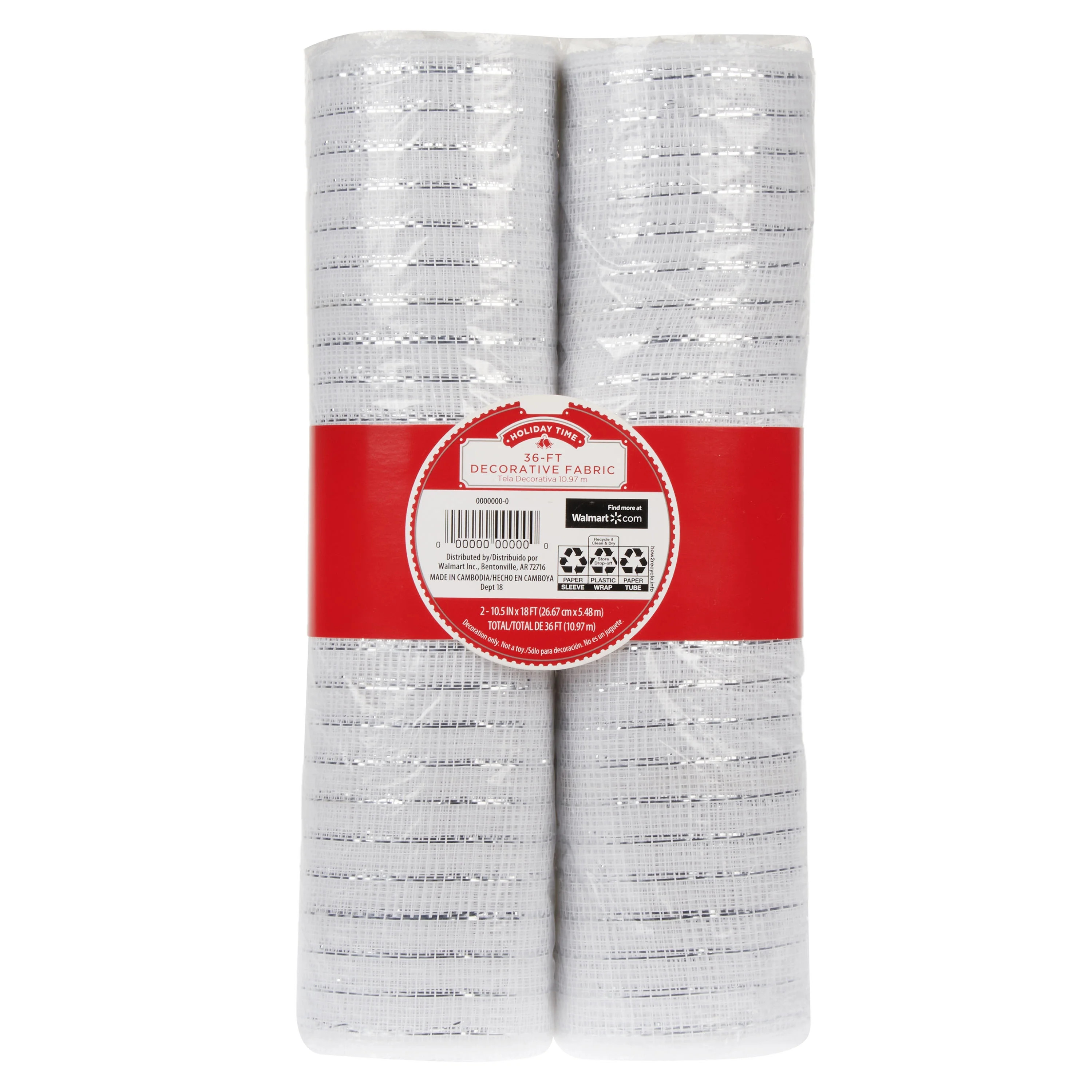 Holiday Time Christmas 2-Pack White Mesh Rolls, 10.5 inch - Walmart.com | Walmart (US)