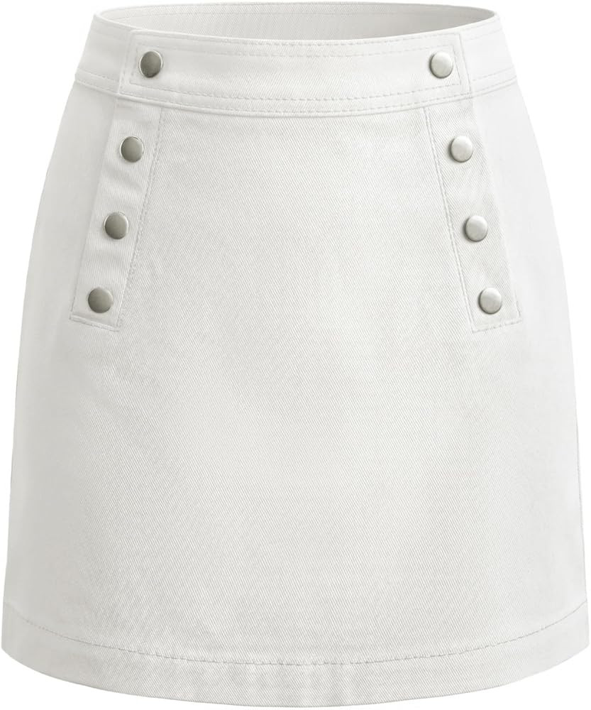 Belle Poque Denim Mini Skirt High Waisted Button-Front Sailor Jean Skirts for Women with Back Pat... | Amazon (US)