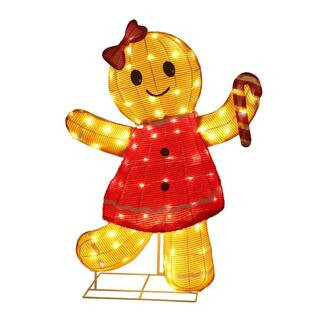 42 in. 3D Gingerbread Girl Outdoor Christmas Decoration with Warm White LED Lights | The Home Depot