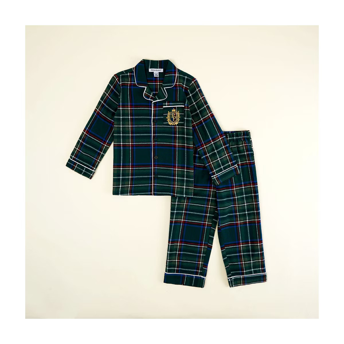 Kids Green Tartan Plaid Flannelette Luxe Pajama Set - Posh Peanut | Target