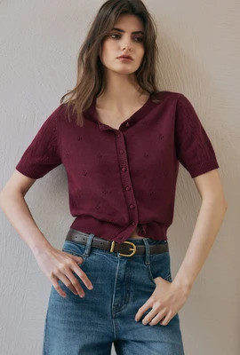 Basti Reversible Merino Wool Cardigan – Burgundy | Petite Studio NYC