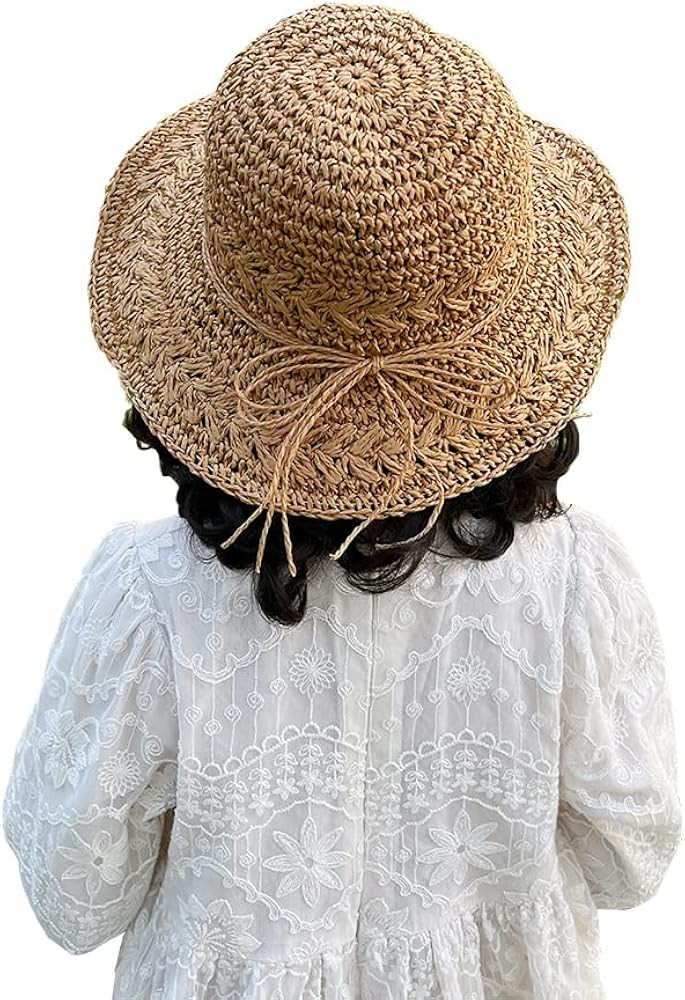 Kids Summer Straw Hat Handmade Bowknot Beach Sun Protection Hats for Girls | Amazon (US)