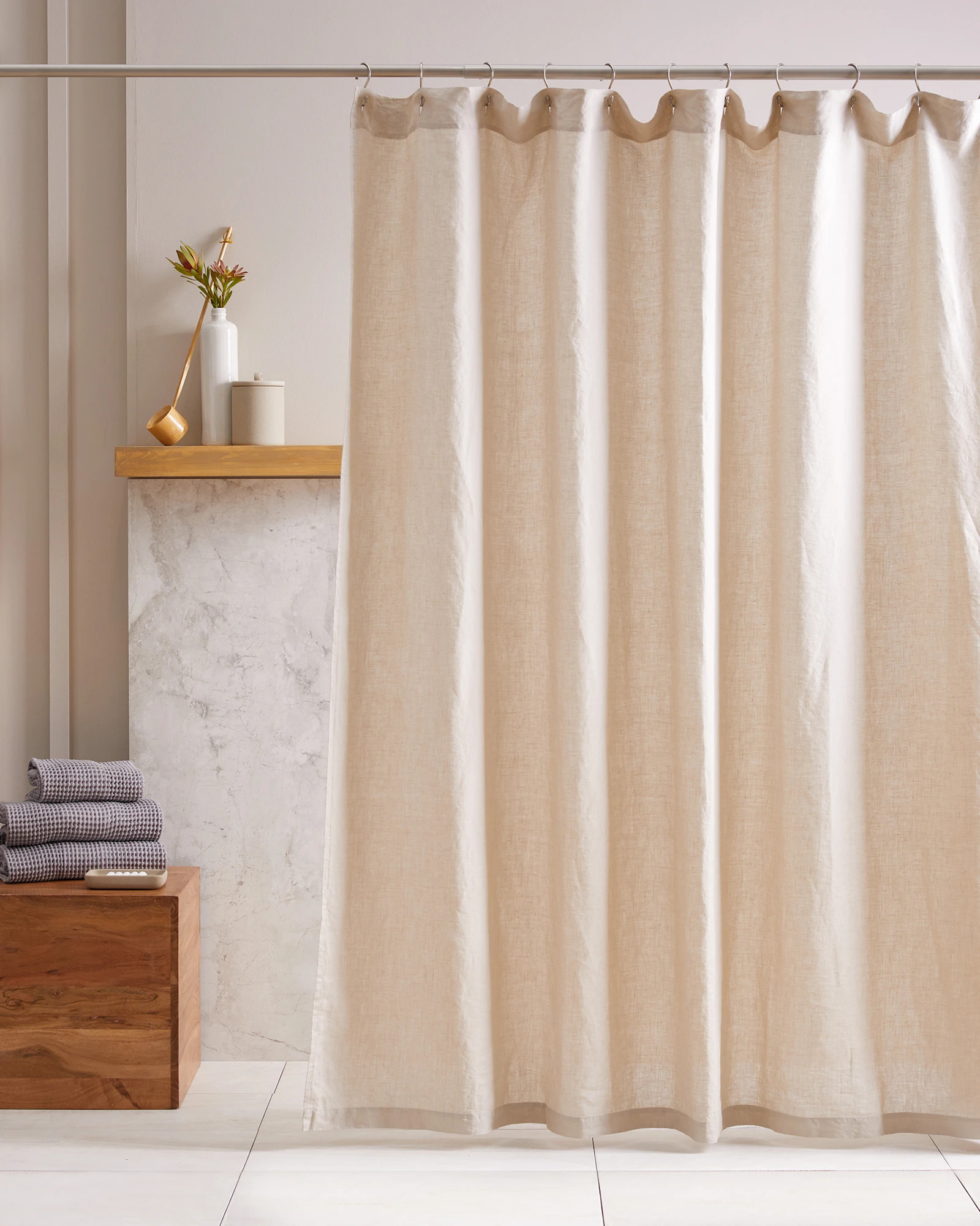 Quince | European Linen Shower Curtain in White, Belgian Linen | Quince