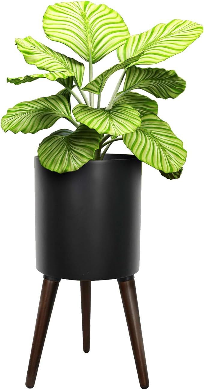 fuxuiwy 12 Inches Plant Pot with Legs, Black Mid Century Flower Pots with Wood Stand, Large Moder... | Amazon (US)