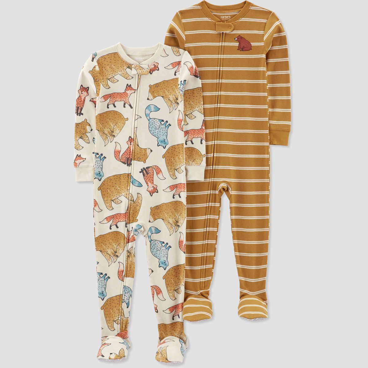 Carter's Just One You®️ Toddler Boys' 2pk Bear Fox and Striped Footed Pajama - Gold | Target