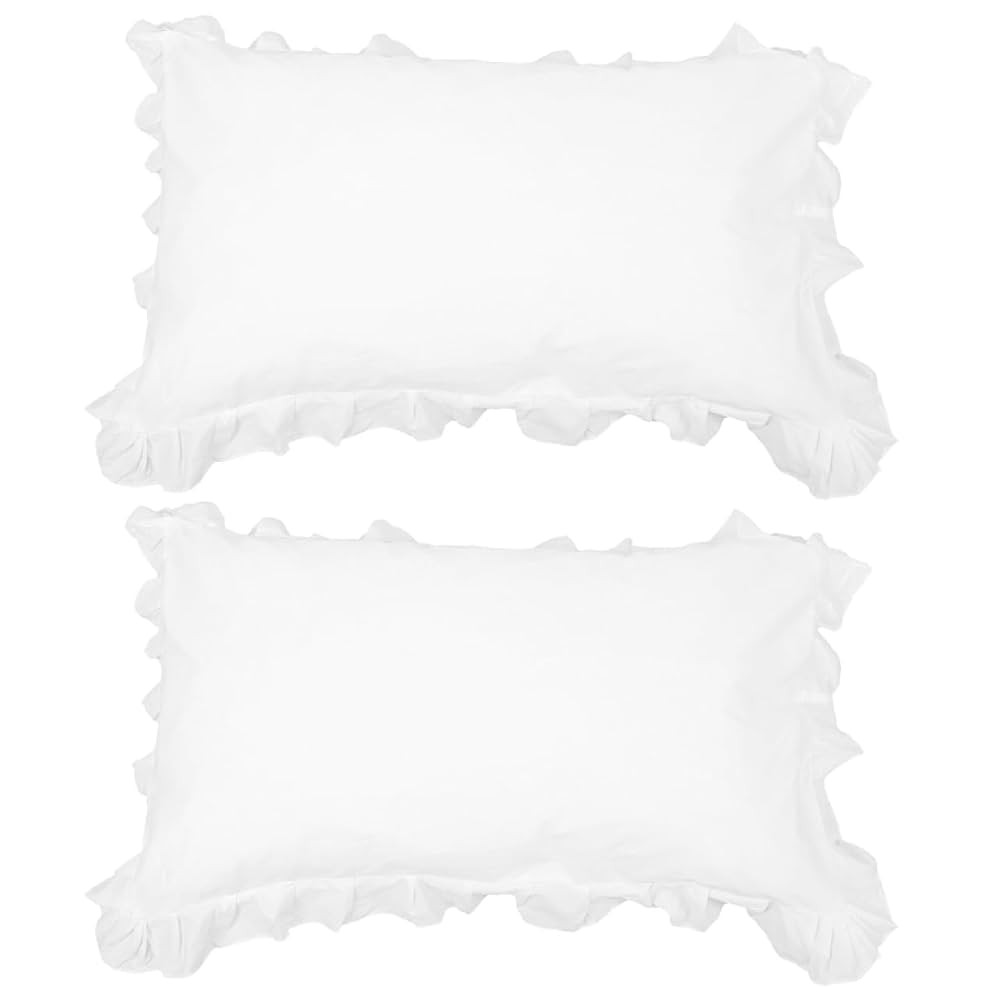 PRETYZOOM 2er Set WeißE Satin Kissenbezug Mit RüSchen Pillowcase Pillow Cover 56x32cm Bettwäsc... | Amazon (DE)