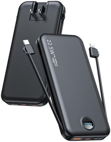 Portable Charger, 12000mAh 22.5W Type C Fast Charging Power Bank with Built-in Cables & Wall Plug... | Amazon (US)
