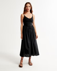 Mixed Fabric Drop-Waist Midi Dress | Abercrombie & Fitch (US)