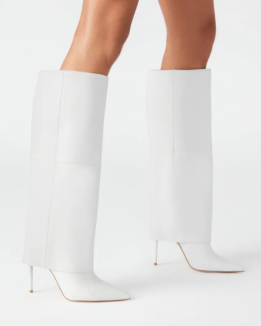 SMITH White Leather Cuffed Stiletto Boot | Women's Boots | Steve Madden (US)