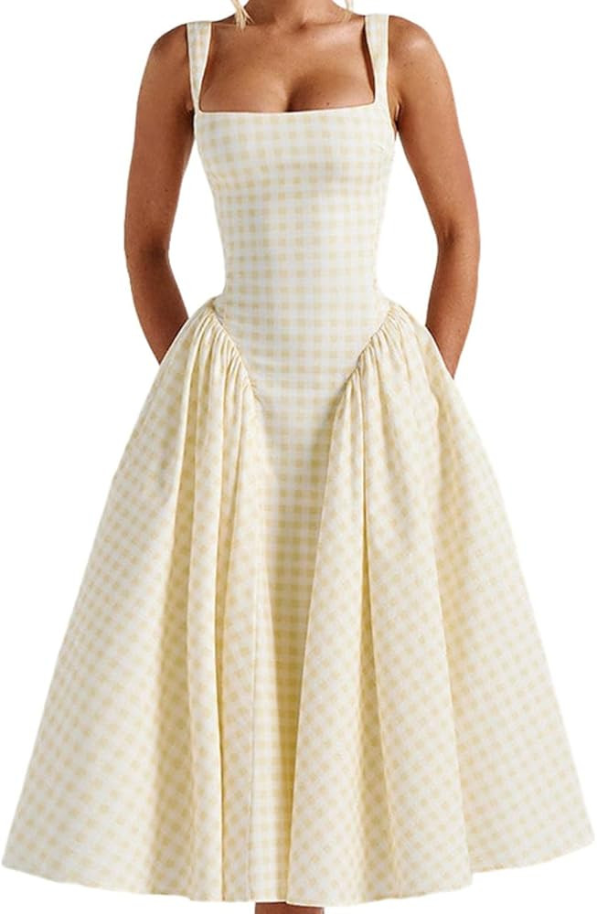 Gingham Long Dress, Short Dresses, Casual Sundress A Line | Amazon (US)