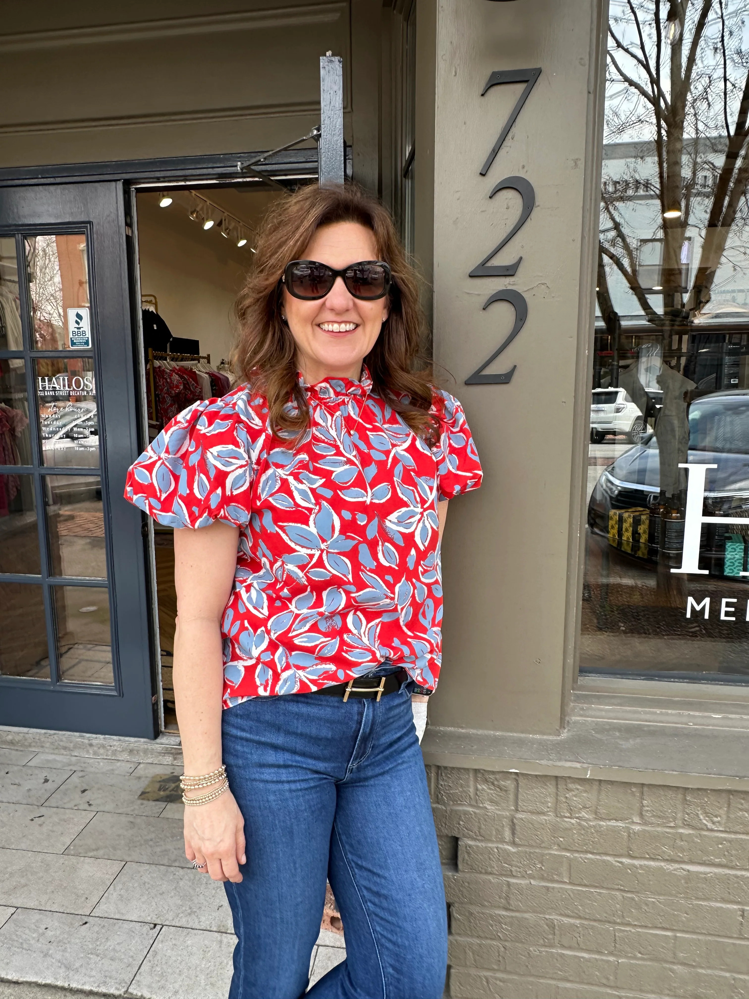 Red Floral Top with Puff Sleeves | HAILOS