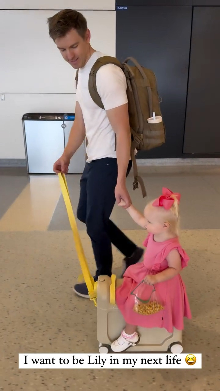 Lily is living her best life in the airport since we’ve gotten this ride on suitcase! ✈️ Has storage and converts to a footrest on the plane seat! 

#LTKKids #LTKTravel #LTKFamily