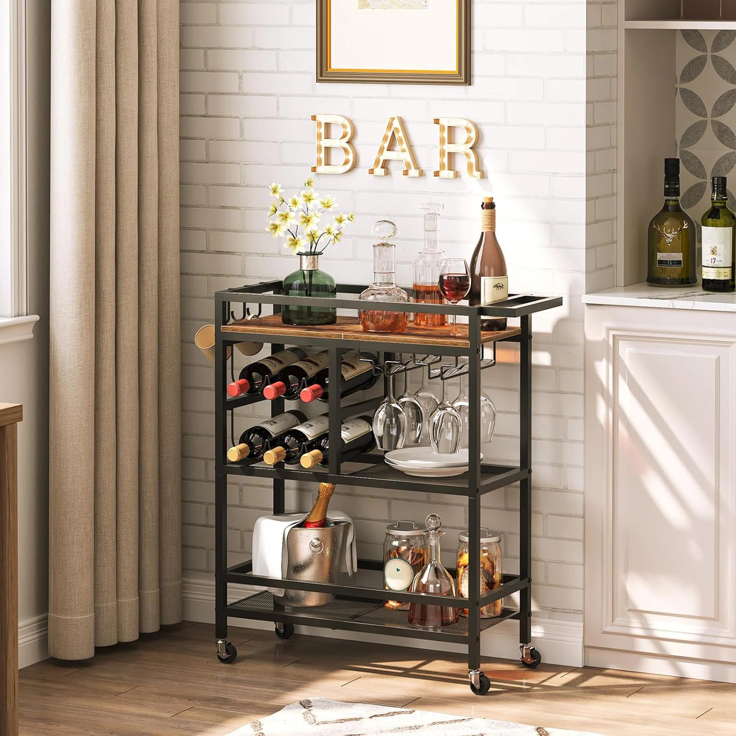 Modern 3-Tier Kitchen Serving Cart With Multi-Level Storage Bar Cart for Home | Wayfair North America