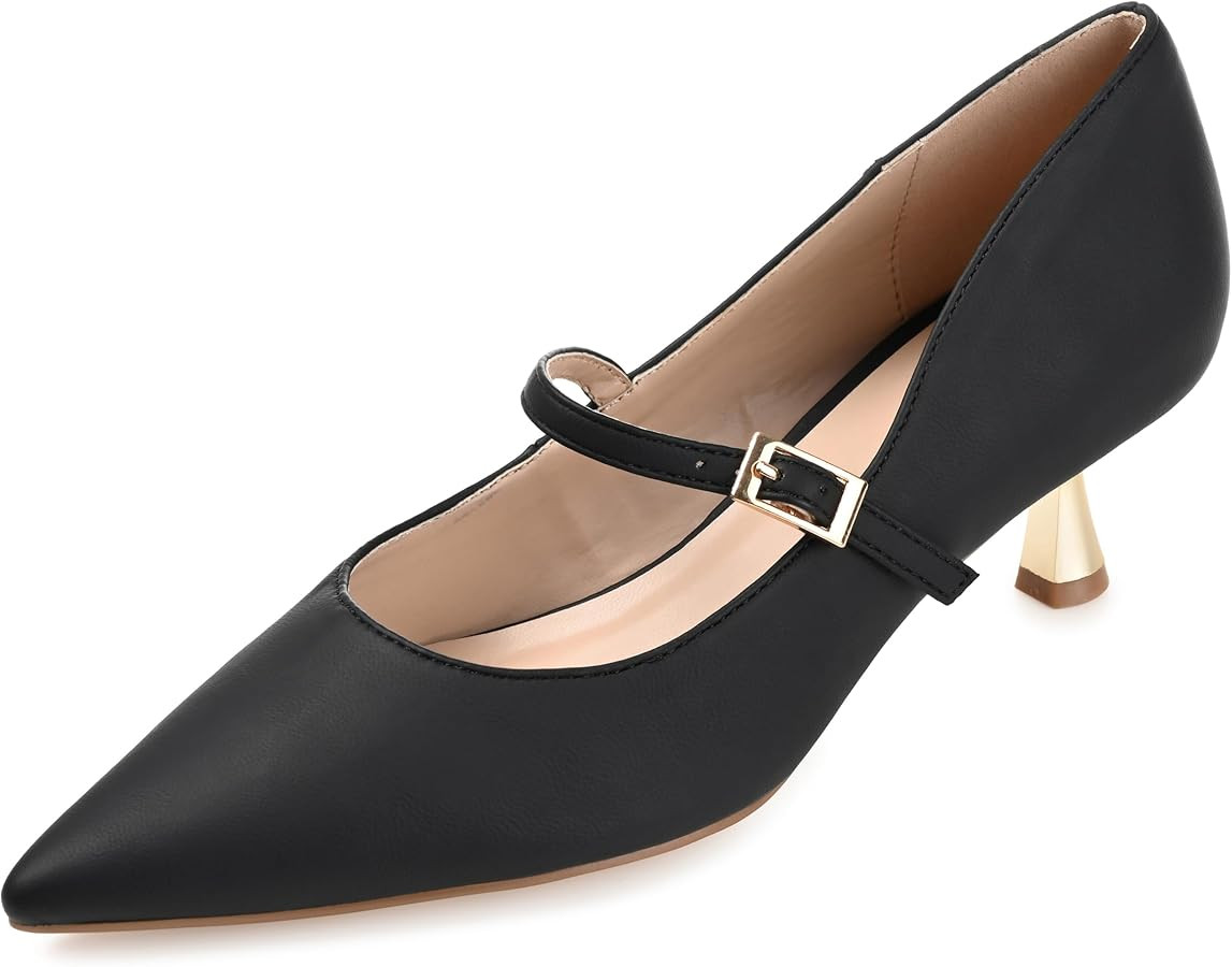 Journee Collection Womens Medium and Wide Width Manza Kitten Heel Mary Jane Pointed Toe Pumps | Amazon (US)