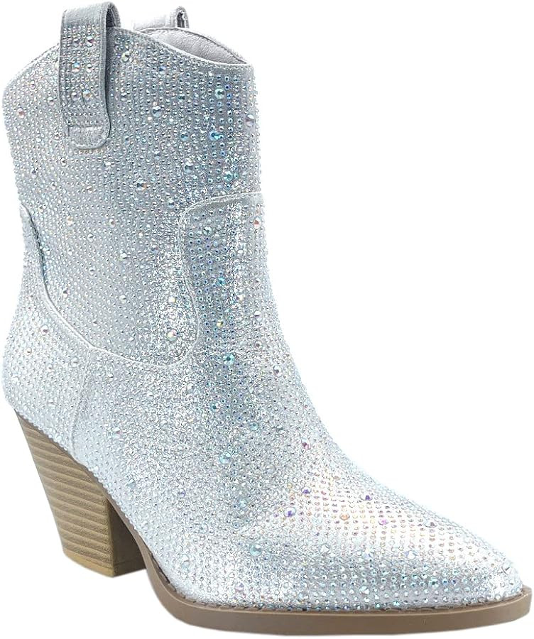 ABSOLEX Women Western Cowgirl Cowboy Pointed Toe Rhinestone Ankle Booties | Amazon (US)