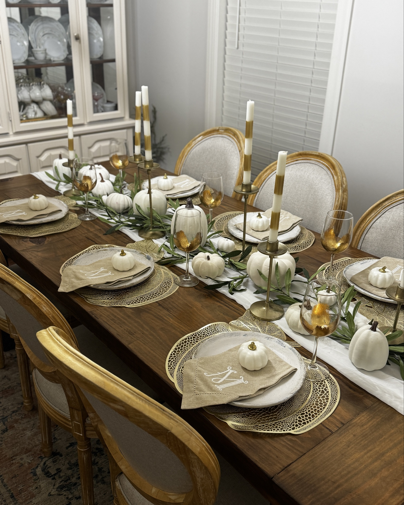 White pumpkin fall tablescape with gold accent. Dining table decor for fall 

#LTKSeasonal #LTKHome #LTKFallSale