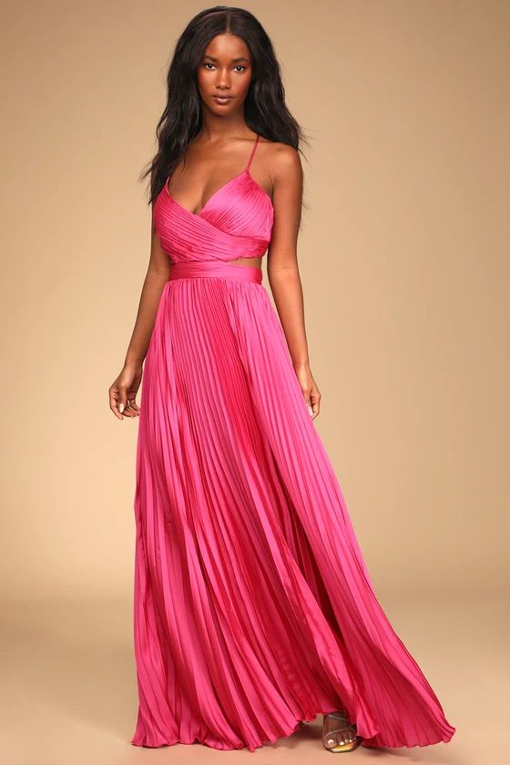 Got the Glam Pink Pleated Cutout Maxi Dress | Lulus (US)