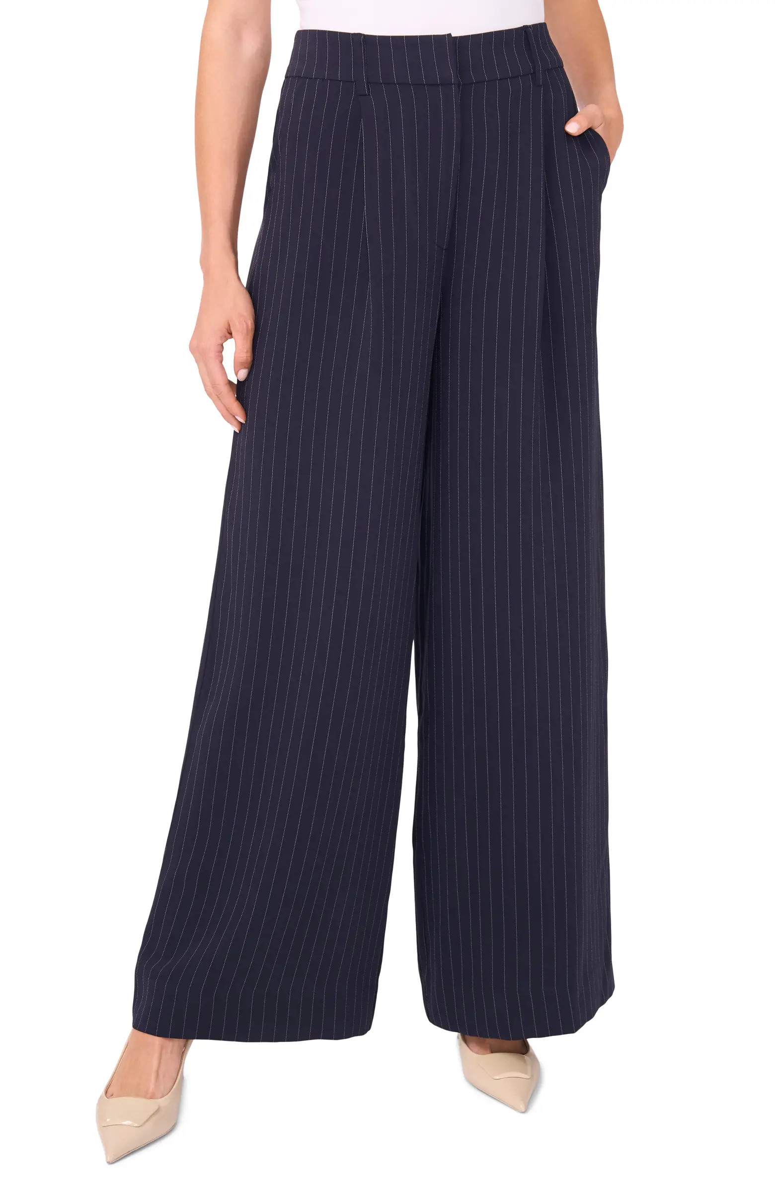 Halogen® Zip Front Pinstripe Wide Leg Pants | Nordstrom | Nordstrom