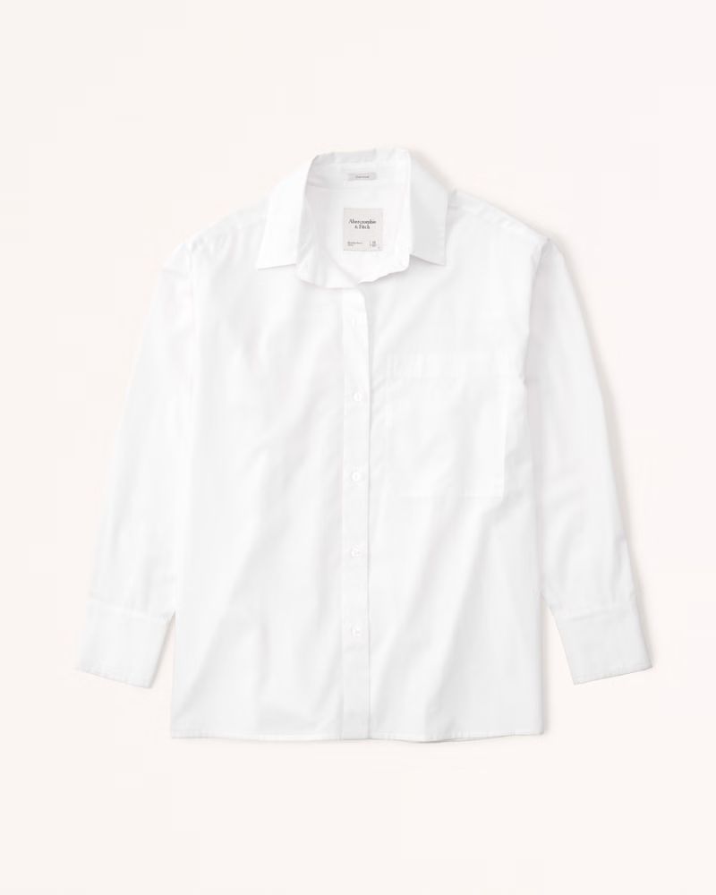 Oversized Straight Hem Poplin Button-Up Shirt | Abercrombie & Fitch (US)