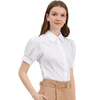 Allegra K Women's Puff Short Sleeve Collared Cotton Office Button Down Shirts Small Whites | Target