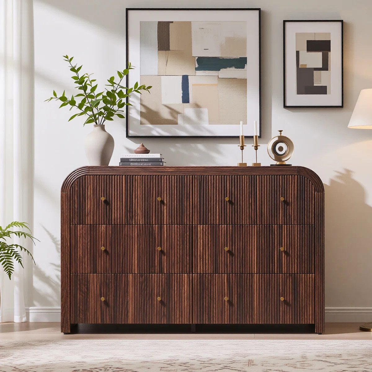 54" Fluted 6-Drawer Dresser With Thickened Curved Profile | Wayfair North America