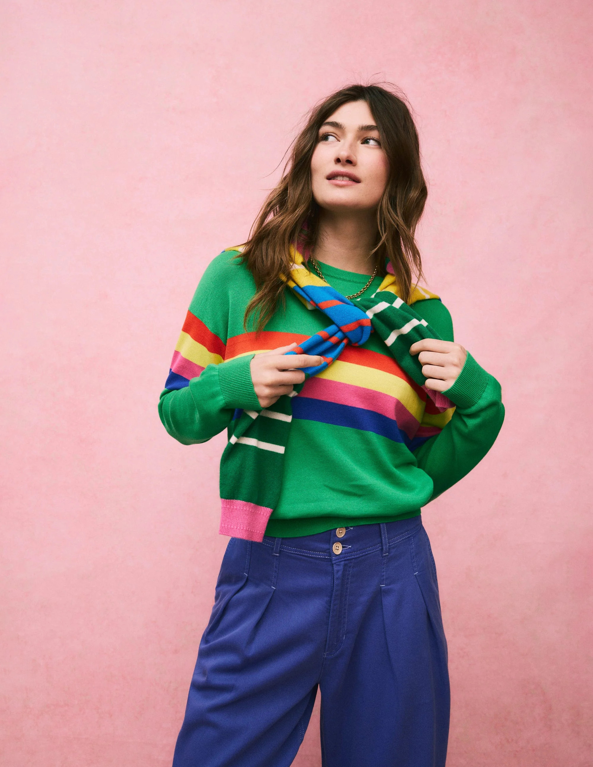 Lara Relaxed Cotton Jumper-Bright Green Chest Stripe | Boden (US)