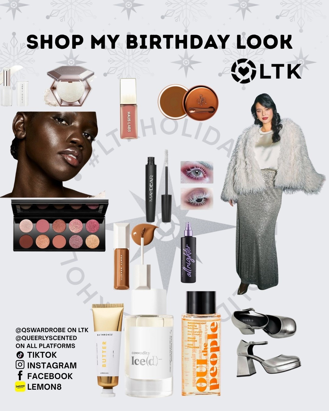 You can shop my entire look head to toe on LTK. 

Fenty beauty “How Many Carats” Gloss Bomb Shimmer Stick and Diamond Bomb Highlighter can be found in my showcase on TikTok. 

Check out Cece| QueerlyScented’s showcase on TikTok! https://www.tiktok.com/t/ZTHw1KD668teS-25x62/

Items:
How many Carats @Fenty bundle on TikTok and Were even Hydrating Longwear Waterproof Concealer-480N
@hauslabs lip oil 
@DanessaMyricks YUMMY SKIN BLURRING BALM POWDER-8.5
@Maydear White Mascara from Amazon link in bio on Shopmy. 
Jacket, skirt, and top all from @Torrid 
Shoes are also from @Torrid T(discontinued)
Mothership Palette by @patmcgrath 
@Ouithepeople featherweight hydrating body gloss-Orange Blossom 
ICE(D) Personal by @commodity
African Beauty Butter by @54thrones 

This would make an amazing Holiday Party look


#ltkfind
#ad
#fenty
#torrid
#danessamyricks #LTKHoliday 

#LTKPlusSize #LTKBeauty