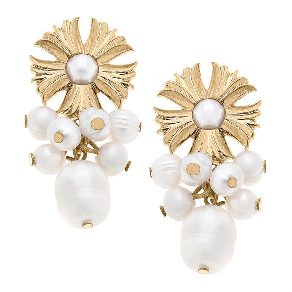 Holland Flower & Pearl Cluster Drop Earrings in Ivory | CANVAS