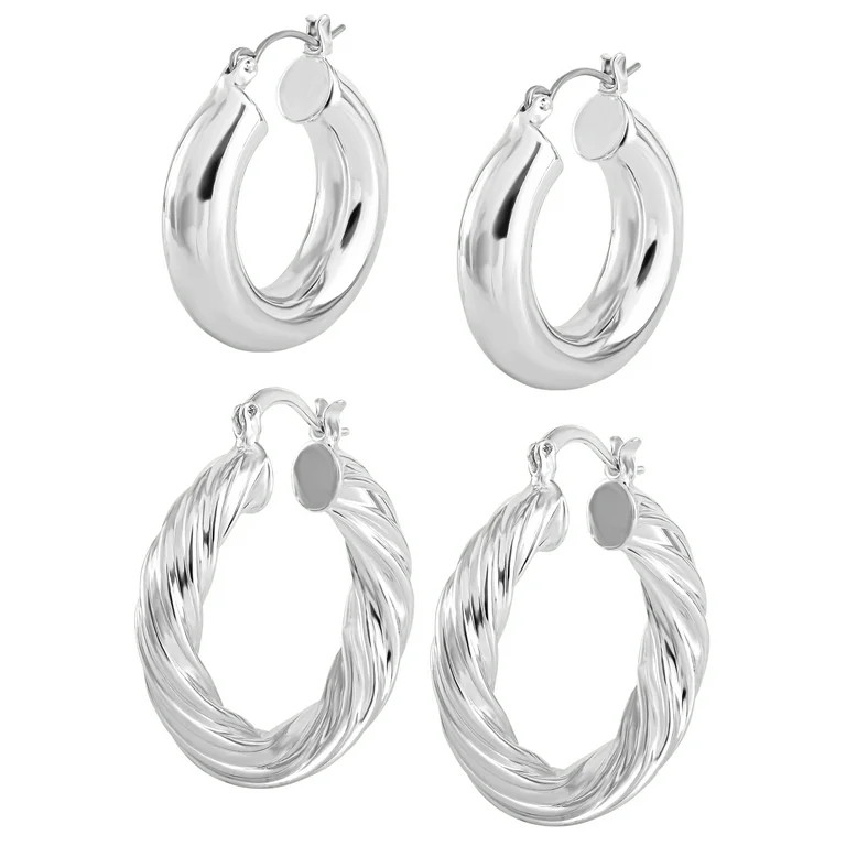 Brilliance Women's Fine Silver Plated Hoop Earring Set - Walmart.com | Walmart (US)