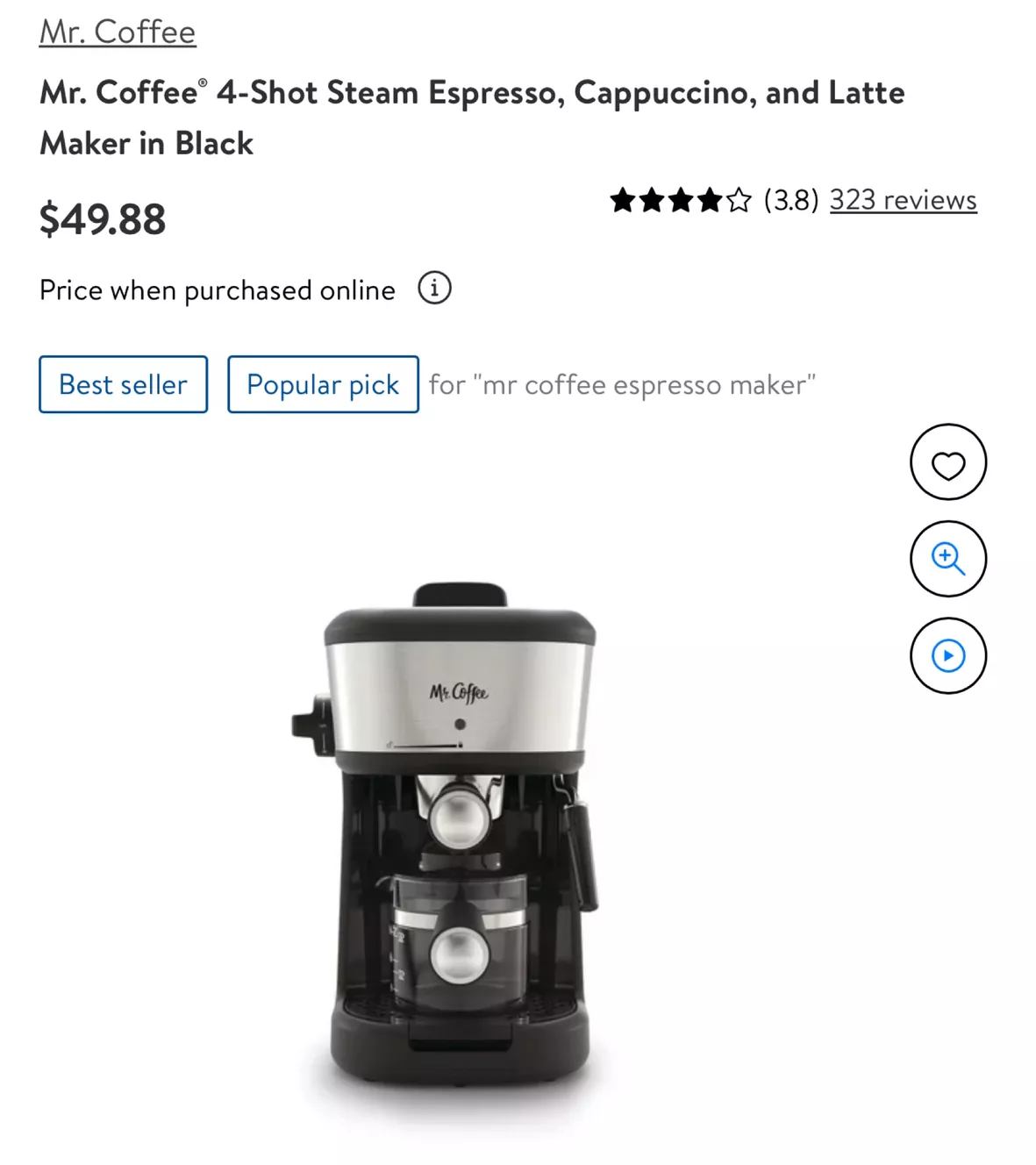 Mr. Coffee Espresso, Cappuccino and Latte Makerin Black 