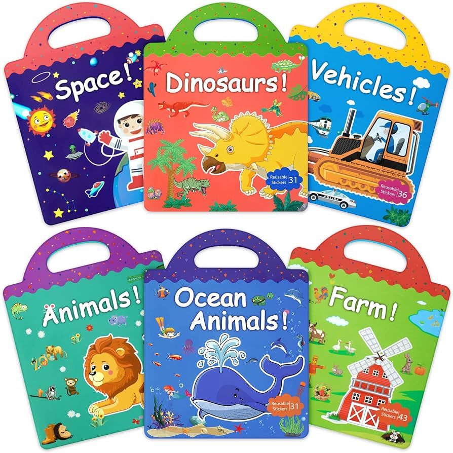 Reusable Sticker Books for Kids 2-4, 6 Sets Fun Activity Toddler Sticker Book Travel Waterproof L... | Amazon (US)