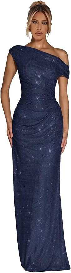 Sparkly Sequin Long Prom Dress One Shoulder Mermaid Bodycon Formal Gowns for Women | Amazon (US)