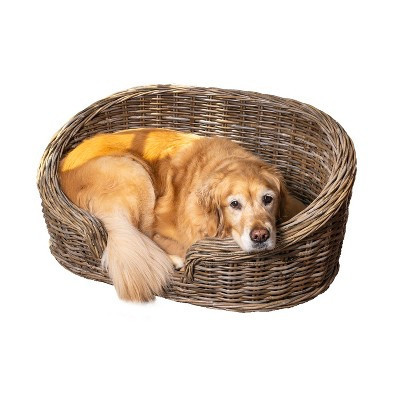 Curvy 33" x 21.25" Classic Handwoven Rattan Dog Bed with Machine-Washable Cushion, Kubu Gray | Target