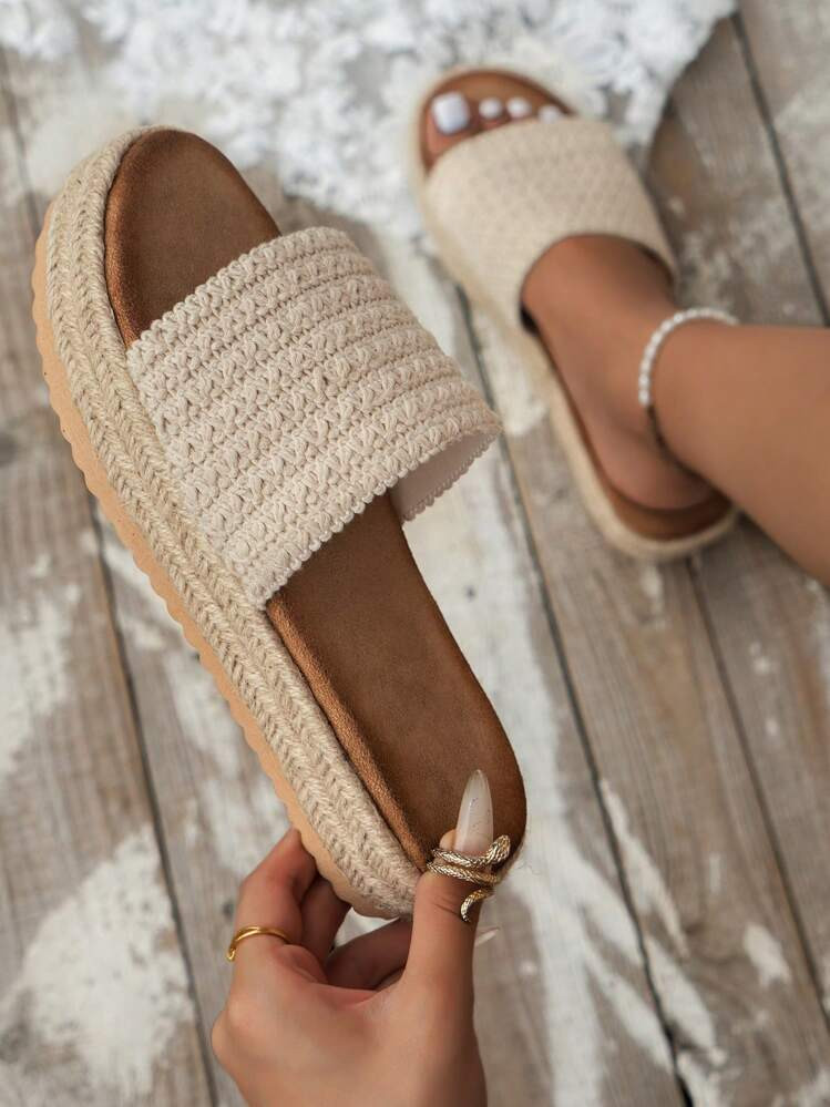Handmade Mesh Strap & Jute Sole Lightweight Comfortable Wedge Sandals For Women | SHEIN