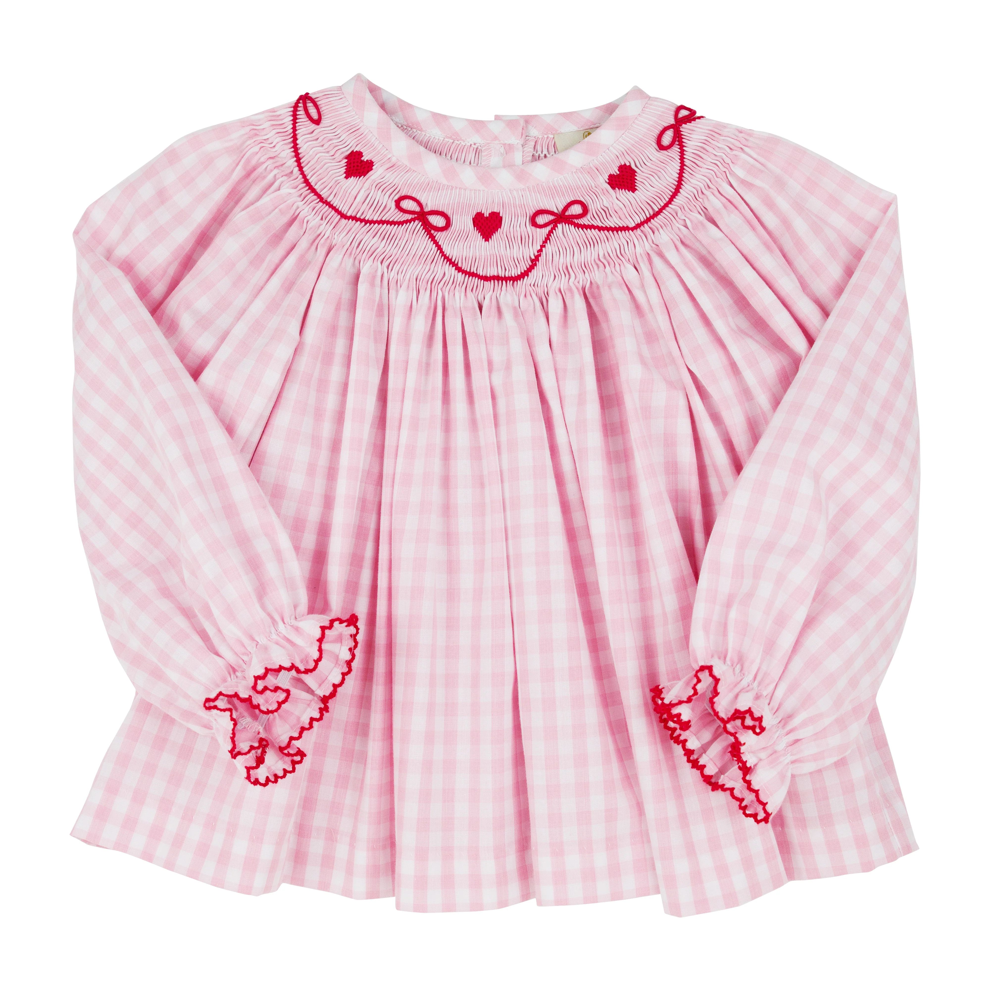 Bettye Sue Smocked Top - Sandpearl Pink Gingham with Richmond Red Smocking | The Beaufort Bonnet Company