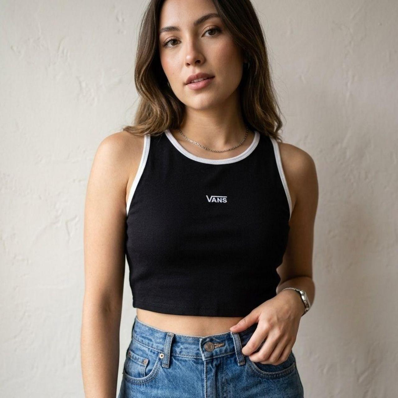 Vans Women's Crop top - Black/White - M | Depop US