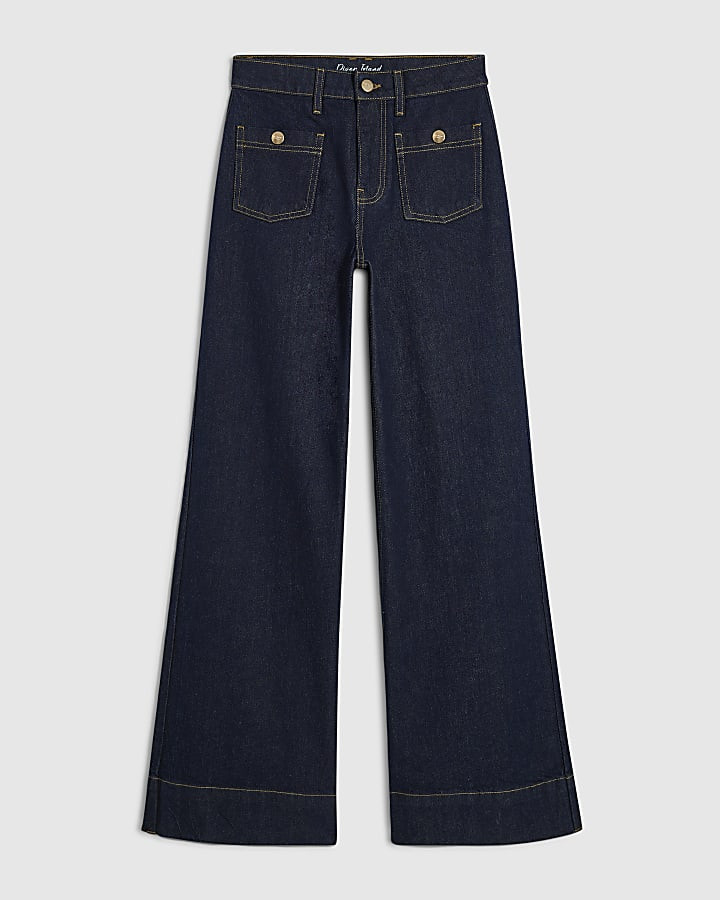 Blue High Waisted Front Pocket Palazzo Jeans | River Island UK & IE