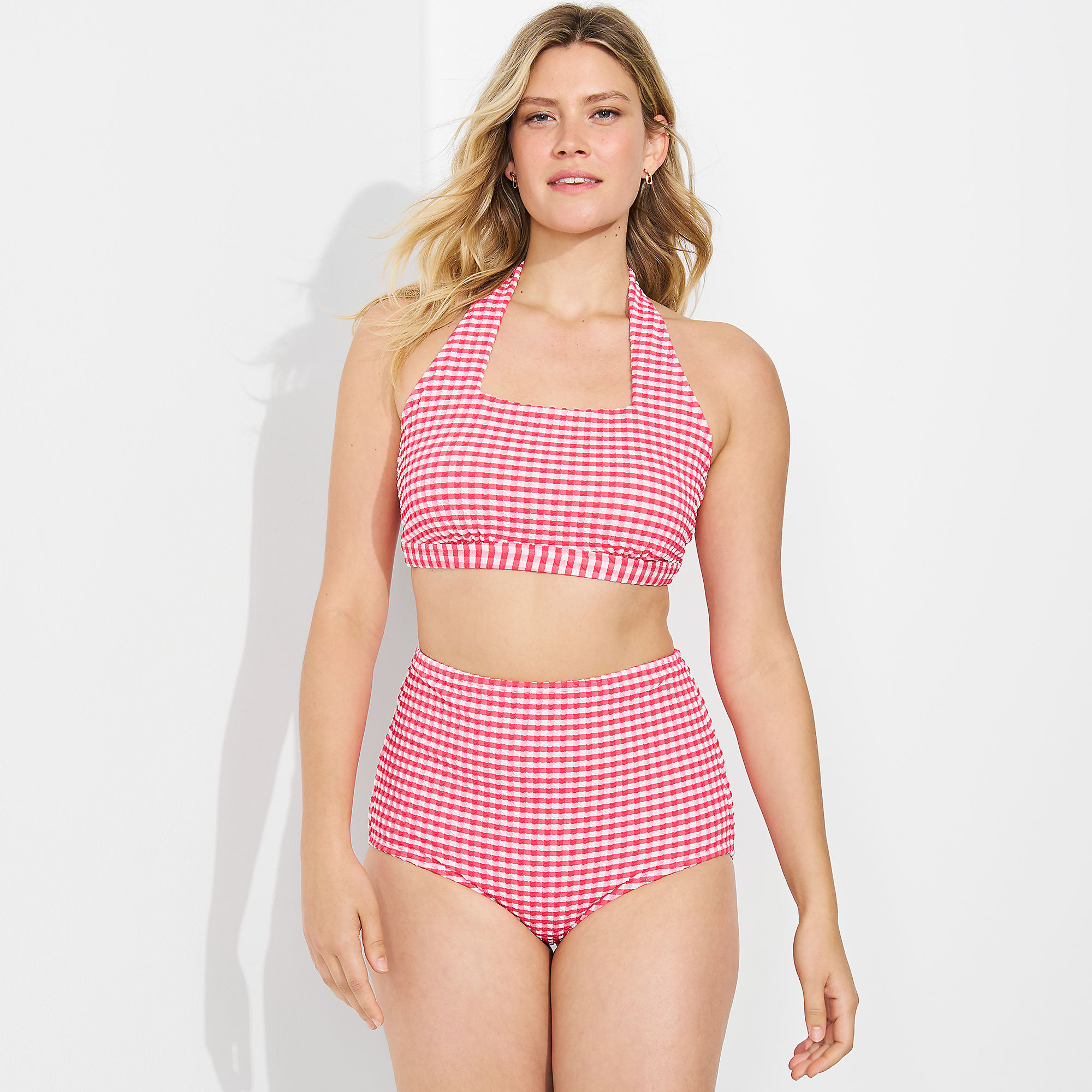 Women's Gingham Square Neck Halter Bikini Swimsuit Top | Lands' End (US)