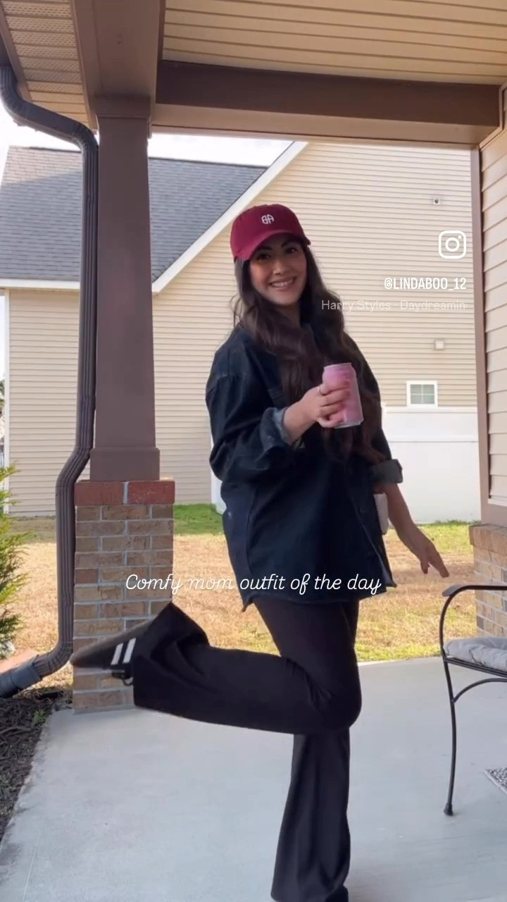 Lack sambas
Denim button up
Anine bing baseball cap 
Flared leggings

#LTKootd #LTKmomlife #LTKFindsUnder100