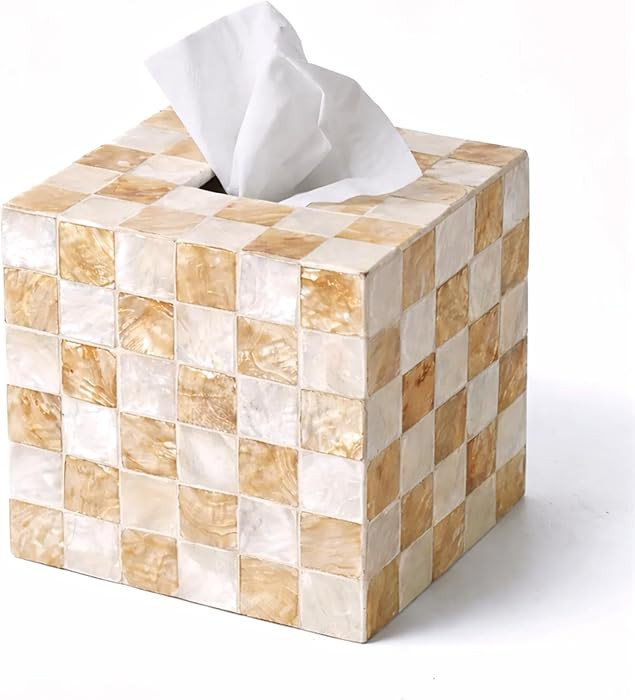 CHI AN HOME 5.5\u201d Square Tissue Box Cover, Capiz Shells Cube Tissue Box Holder with Bottom Sl... | Amazon (US)