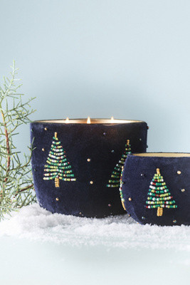 Velvet Trees Woody Frosted Garland Glass Candle | Anthropologie (US)