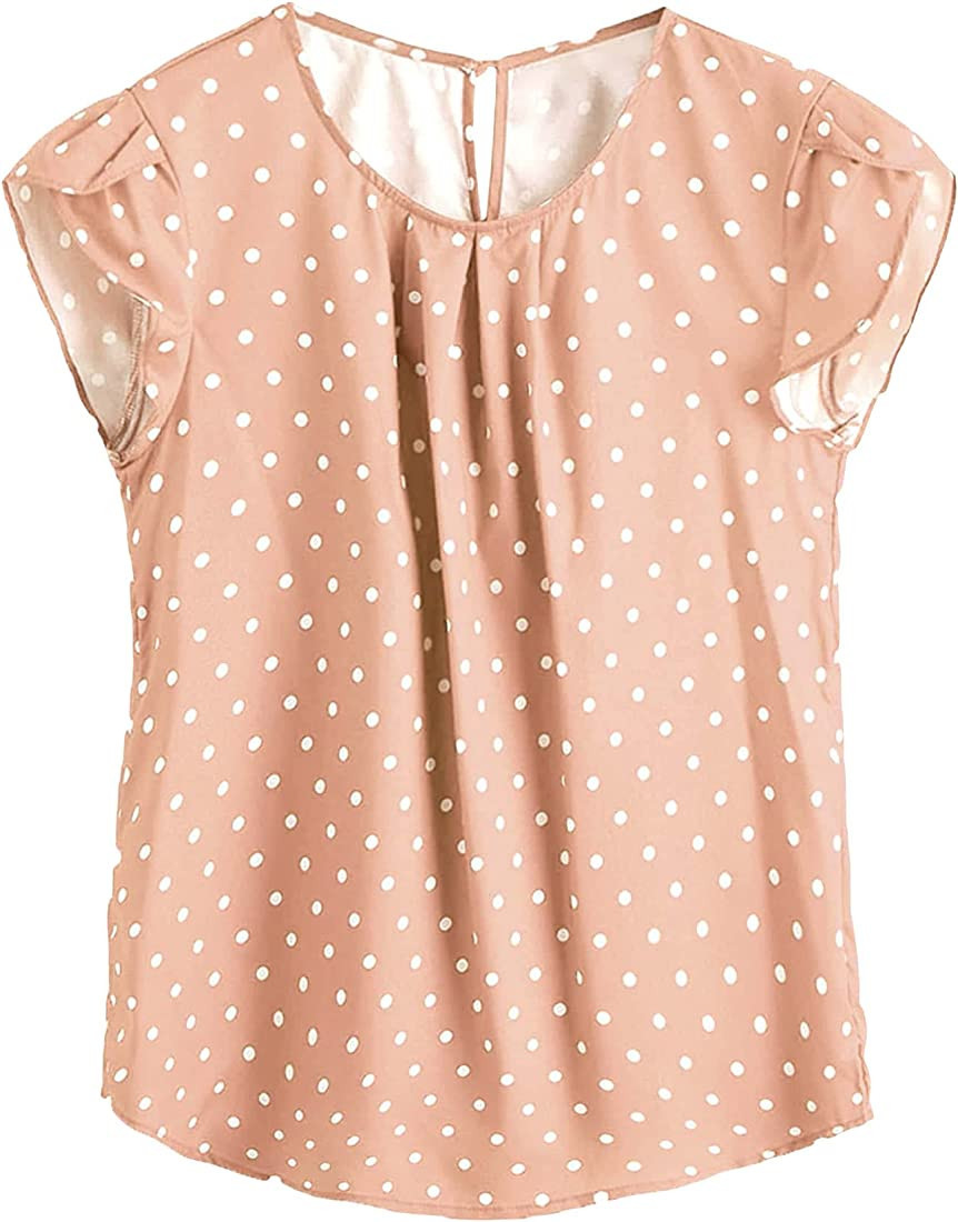 Milumia Women's Elegant Polka Dots Print Cap Sleeve Keyhole Back Work Blouse Top | Amazon (US)