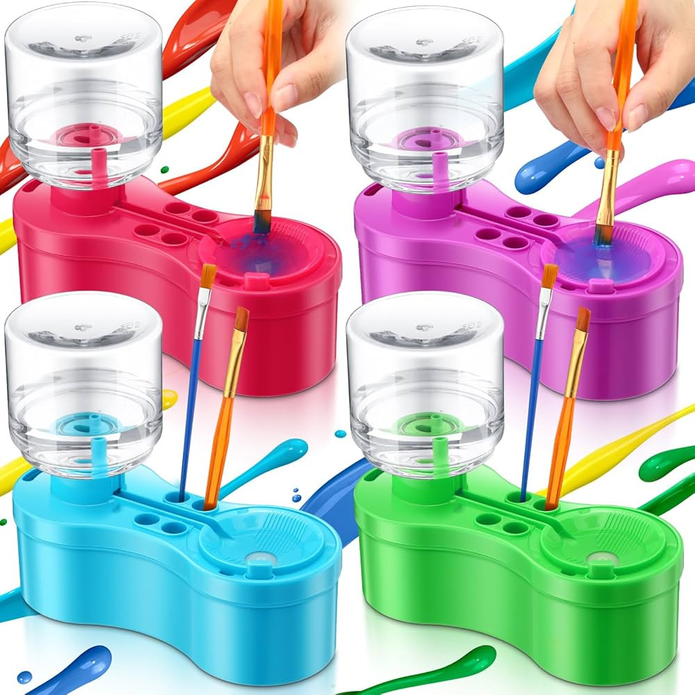 4 Pcs Paint Brush Cleaner Brush Rinser 5-in-1 Paint Brush Rinser with Drain and Brush Holder Wate... | Amazon (US)