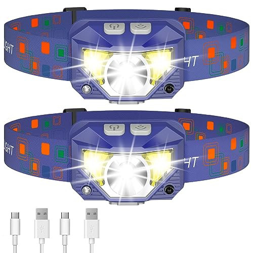 LHKNL Headlamp Flashlight, Lumen Ultra-Bright LED Rechargeable Headlight with White Red Light,2-Pack Waterproof Motion Sensor Head Lamp,8 Modes for Outdoor Camping Running Fishing- Blue | Amazon (US)