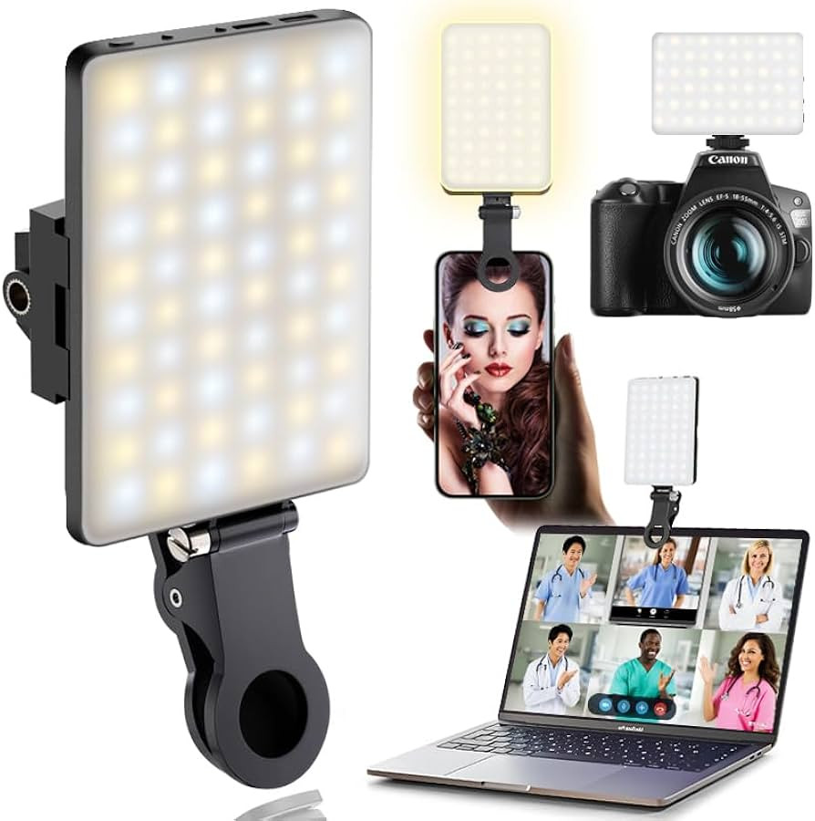 60 LED Portable Selfie Light Video Conference Lighting with Clip & Camera Tripod Adapter Recharge... | Amazon (US)