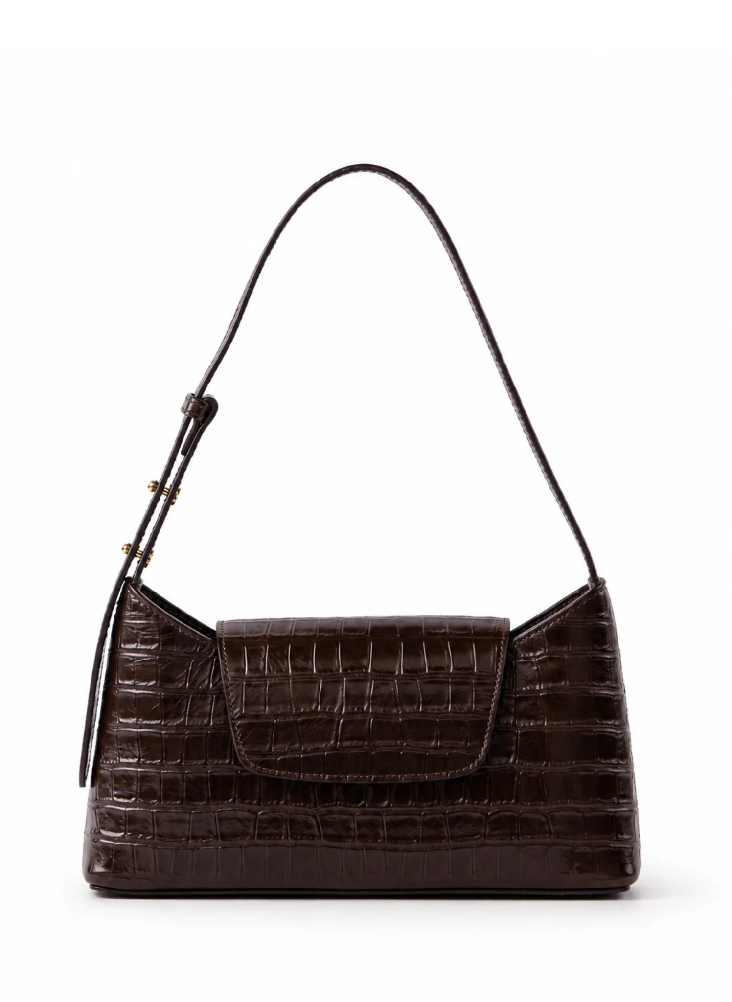 Envelope Croco Embossed Leather Dark Brown - Leather Shoulder Bag - Elleme | Elleme