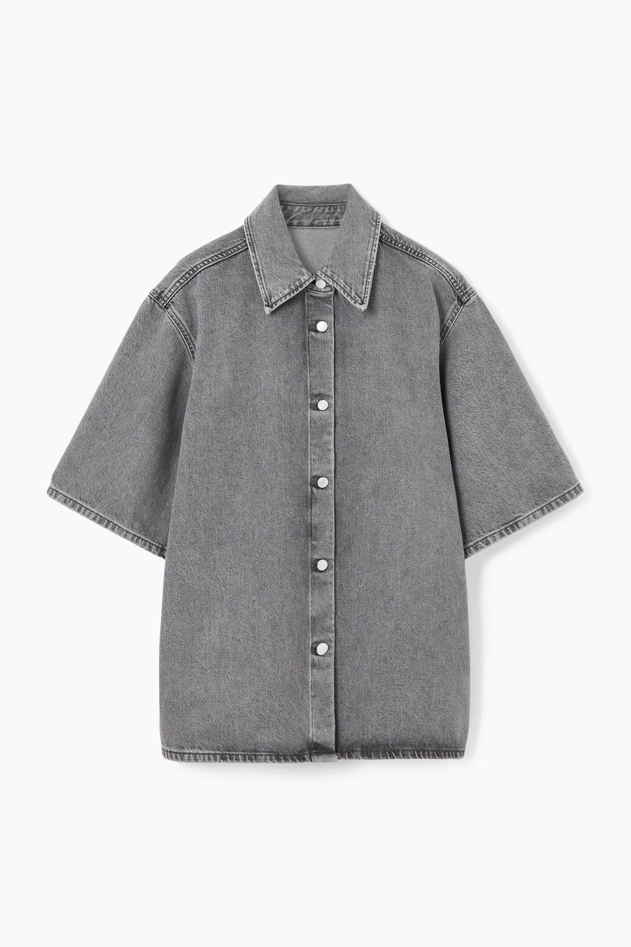 RELAXED SHORT-SLEEVED DENIM SHIRT - WASHED GREY | COS (AU)